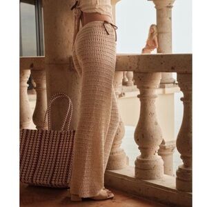 Amiani Crochet Beige Knitted Flare Pants